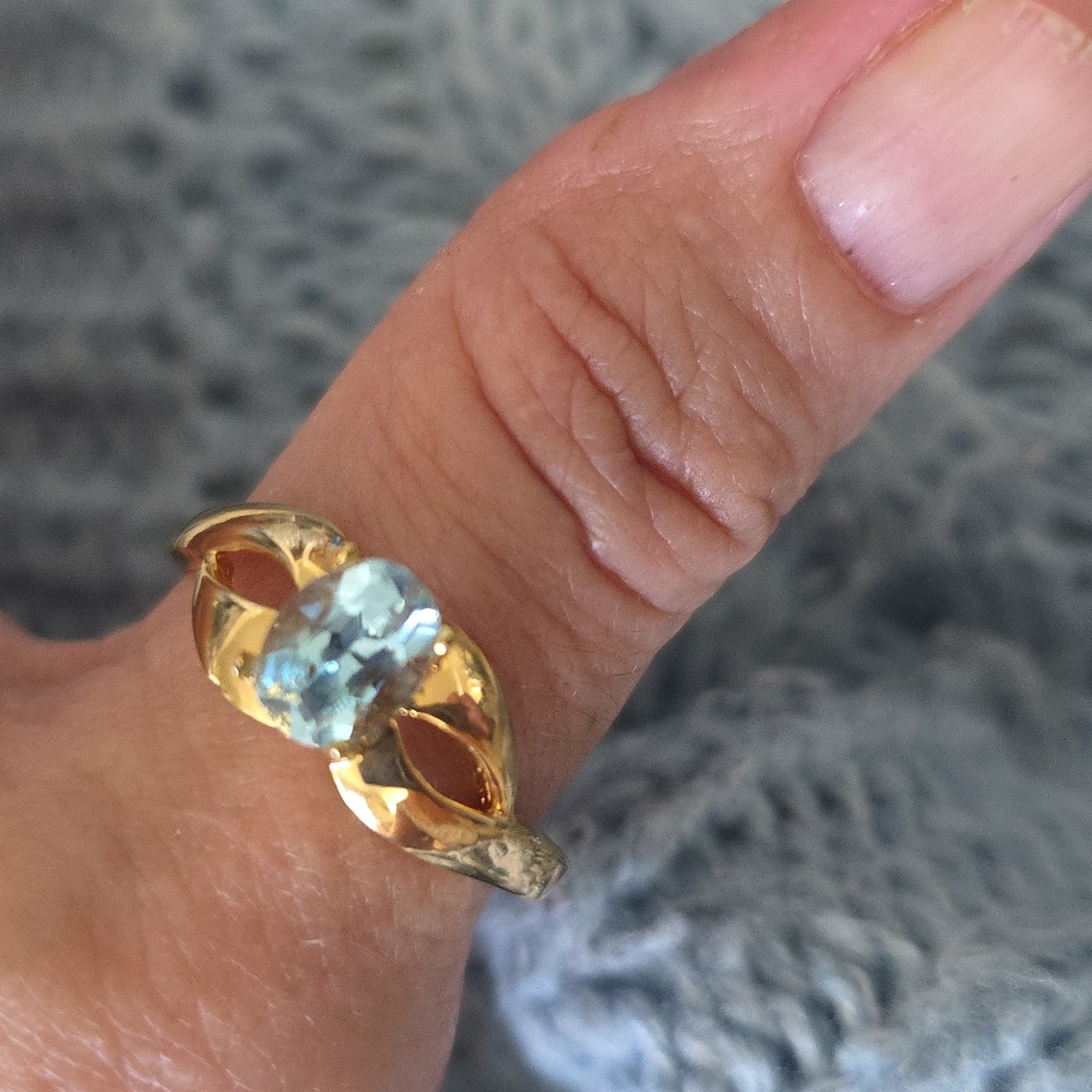 Elegant Vintage 14kt Gold Plated Blue Gemstone Ring Size 11